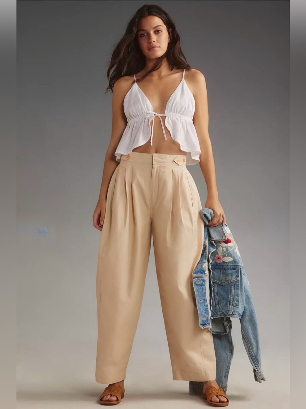 Anthropologie Wide-Leg Pleated Pants - Beige